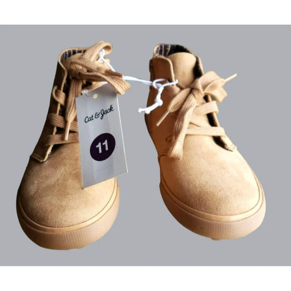 Cat & Jack Footwear Tan Unisex Suede Boots Lace/Zipper Up Size 11 Casual New W/T